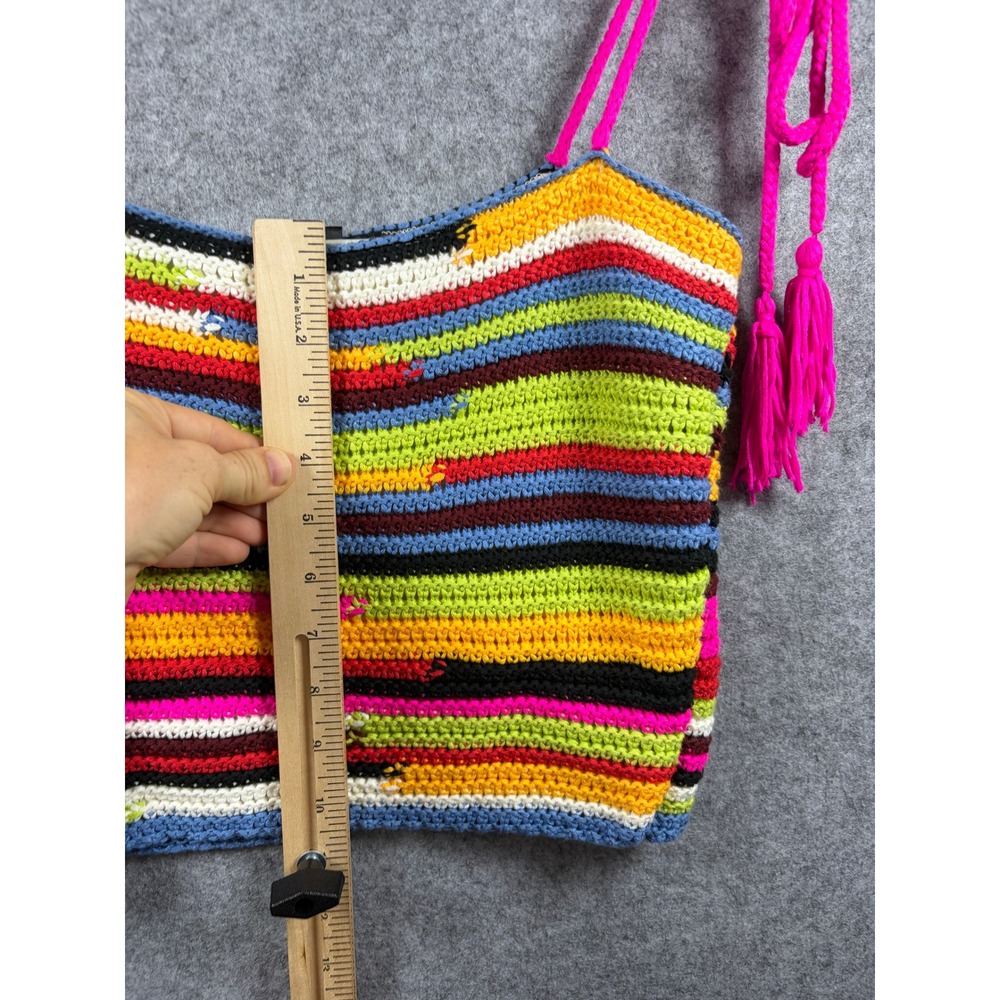 Say What? Crochet Striped Crop Top Tie Strap Cami Womens M Music Festival Boho View 3